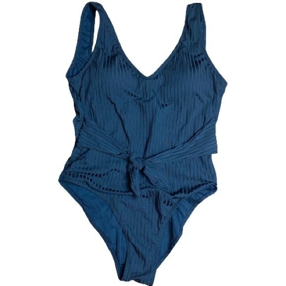 Black Ribbed One Piece Swimsuit Large - Picture 1 of 6